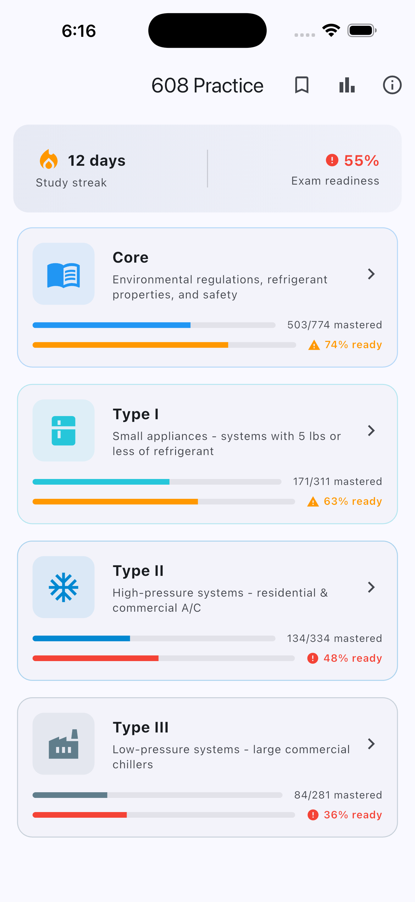 EPA 608 Practice App - Home Screen